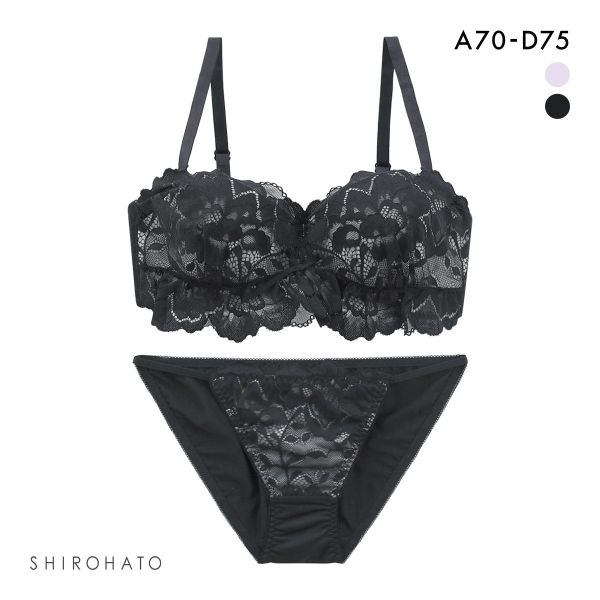 スパイシー レーシーカバーフリル ハーフカップ ブラセット ABCD ブラジャー ショーツ セット 1/2カップ ブラレット バンドゥ チューブブラ