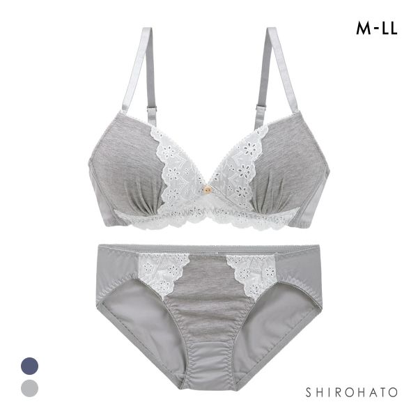 にゃちゅらるリラックス ボーラーコットンレース ノンワイヤー ブラセット M L LL ブラジャー ショーツ セット ワイヤレス 快適