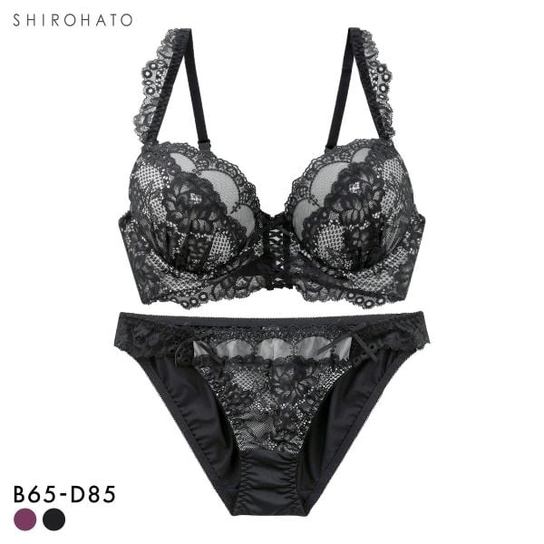 スパイシー 脇高 編み上げレースアップ ビスチェ風 ブラセット BCD65-85 大きいサイズ 谷間 ブラジャー ショーツ セット SPICY