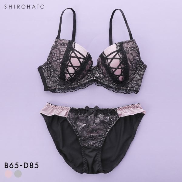 ジュリアンジュ 脇高 サテンレースアップ ブラセット BCD65-85 ブラジャー ショーツ セット 大きいサイズ Juliange