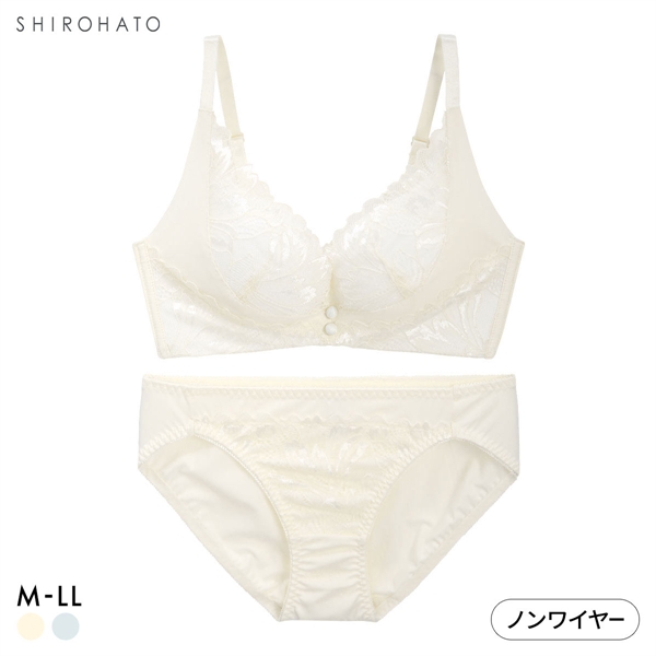 ふわっち 脇高ノンワイヤー ブラセット M L LL ヘム ブラジャー ショーツ セット ワイヤレス 大きいサイズ