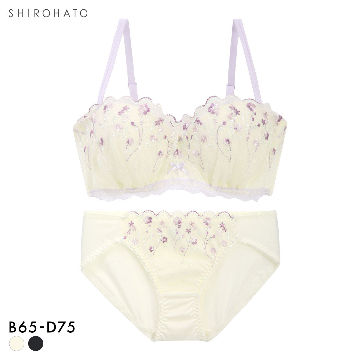 ピュアシェリ 小花チュール 1/2カップ ブラセット BCD65-75 谷間 ブラジャー ショーツ セット 脇肉 補正 育乳 脇寄せ 盛り(CR-クリーム-B65-M)