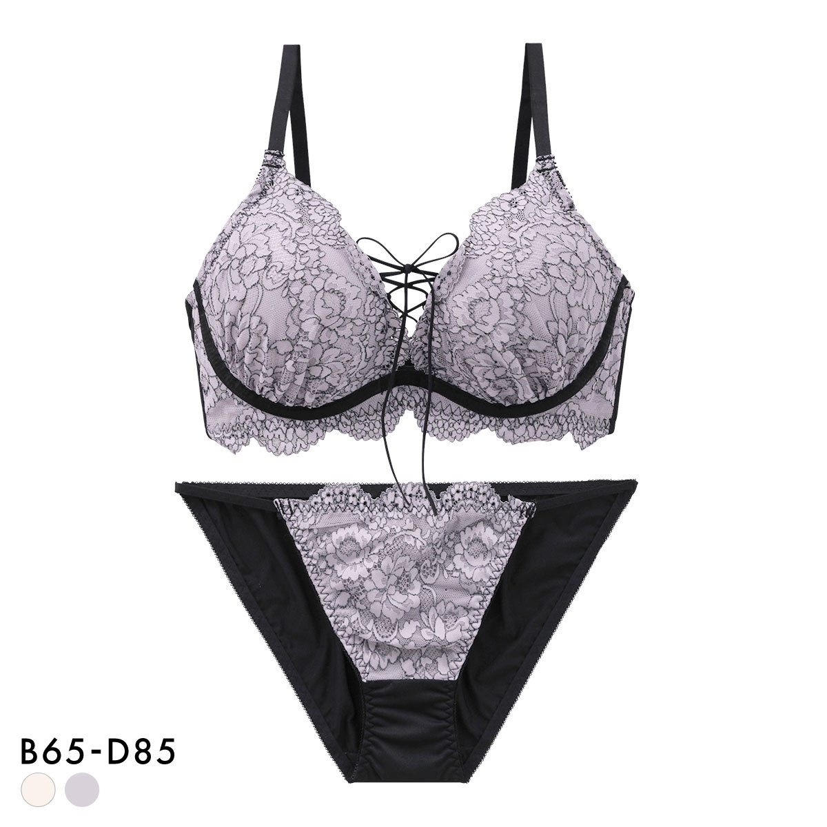 ジュリアンジェ 二浴レースフロント編み上げ レーシー ブラセット BCD65-85 大きいサイズ 谷間 ブラジャー ショーツ セット SPICY(PU-パープル-B65-M)