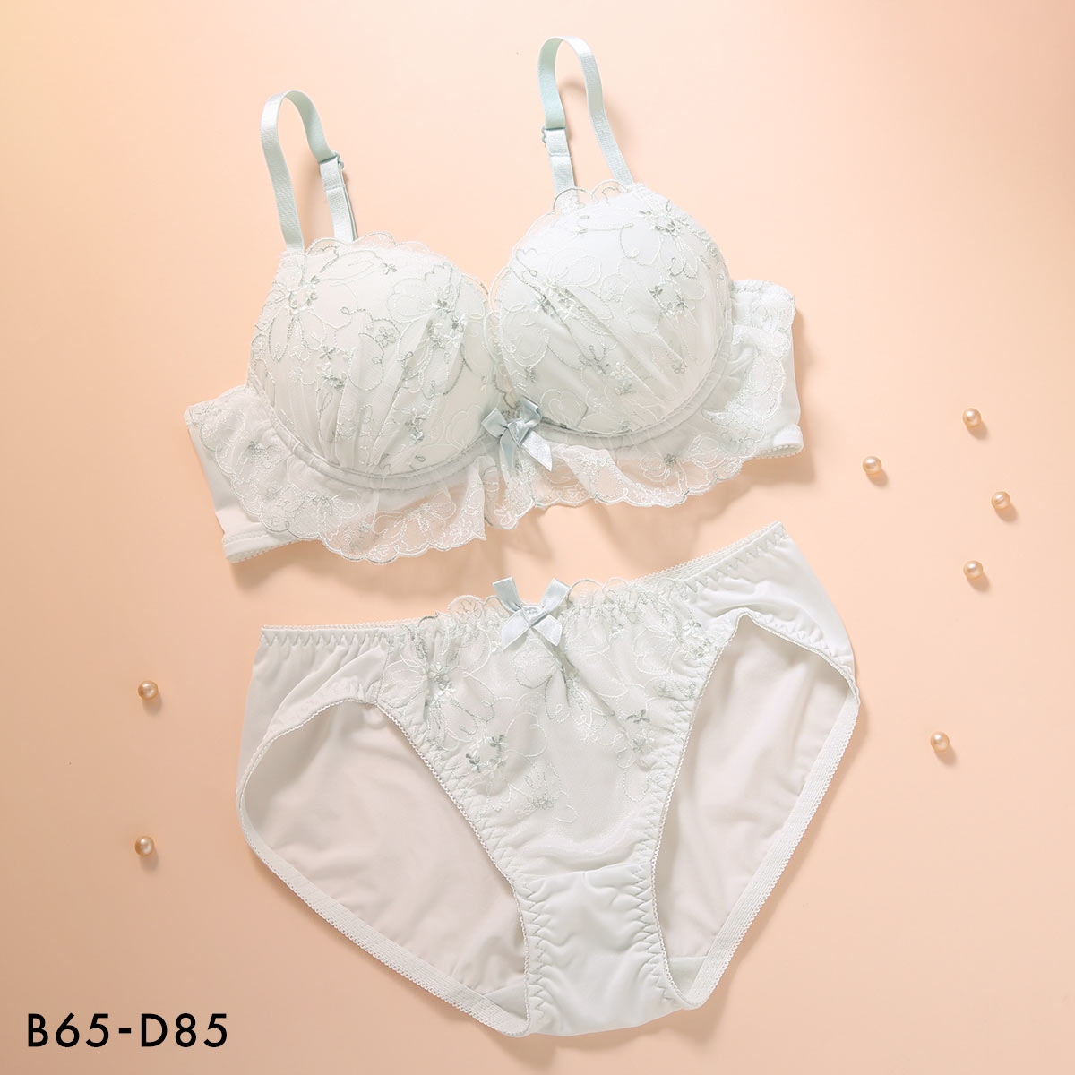 ジュリアンジェ 花柄マルチ柄 ブラセット BCD65-85 大きいサイズ 谷間 ブラジャー ショーツ セット 脇寄せ 盛り Juliange(MI-ミント-B65-M)