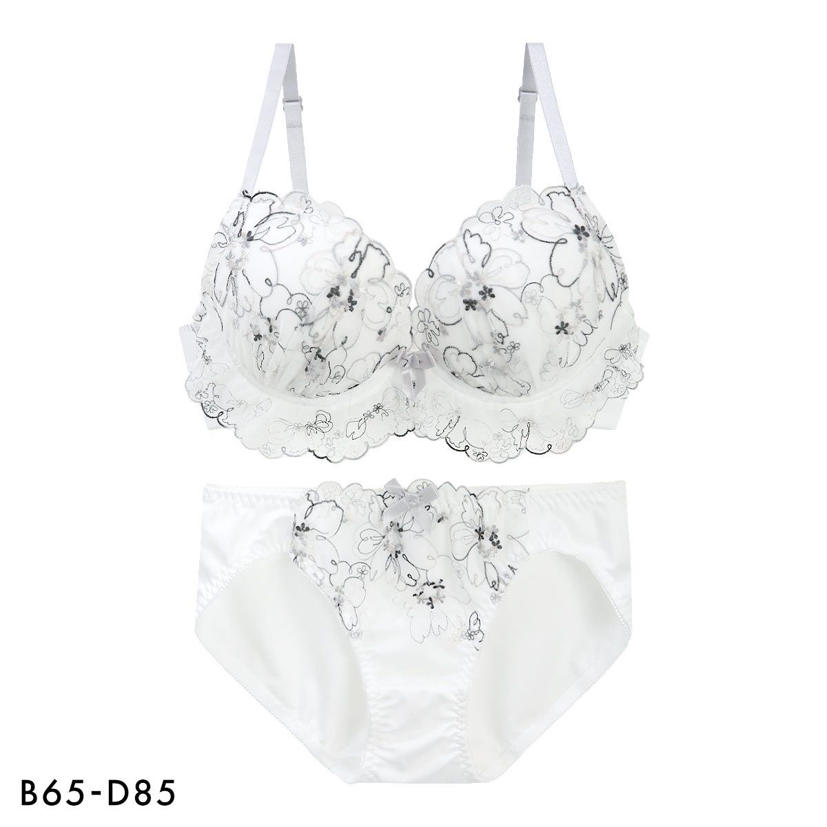 ジュリアンジェ 花柄マルチ柄 ブラセット BCD65-85 大きいサイズ 谷間 ブラジャー ショーツ セット 脇寄せ 盛り Juliange(WH-ホワイト-B65-M)