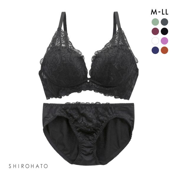 谷間×ノンワイヤー フラワーストレッチレ―ス ブラジャー ショーツ セット M L LL