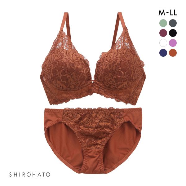 谷間×ノンワイヤー フラワーストレッチレ―ス ブラジャー ショーツ セット M L LL