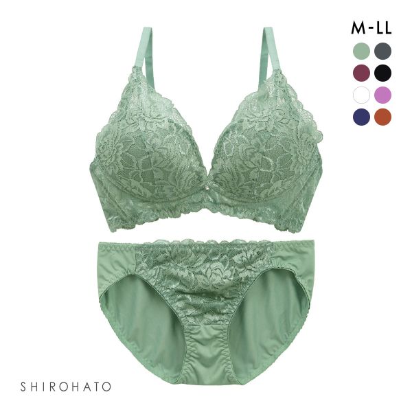 谷間×ノンワイヤー フラワーストレッチレ―ス ブラジャー ショーツ セット M L LL
