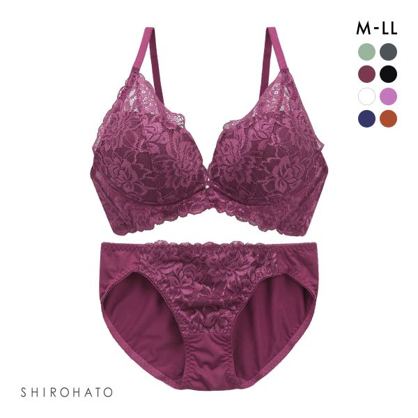 谷間×ノンワイヤー フラワーストレッチレ―ス ブラジャー ショーツ セット M L LL