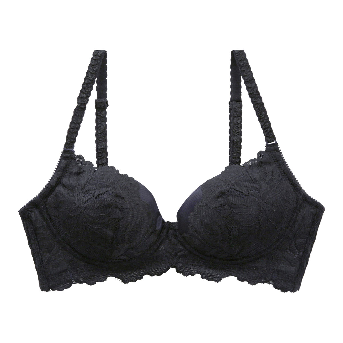 ブラジャー ふっくら谷間メイクブラ 脇高 ノンワイヤー 単品(BK-ブラック-M)