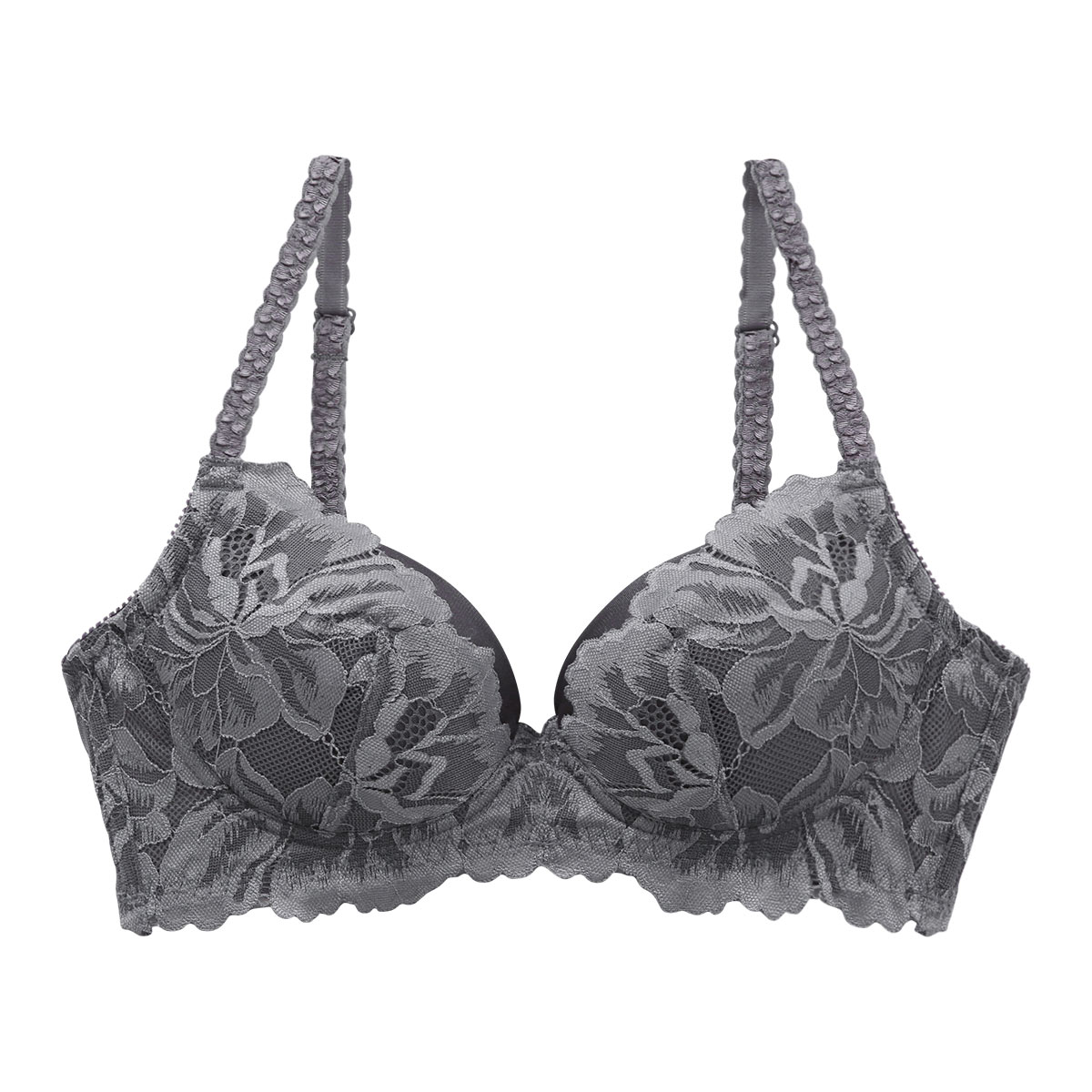 ブラジャー ふっくら谷間メイクブラ 脇高 ノンワイヤー 単品(DGY-濃グレー-M)