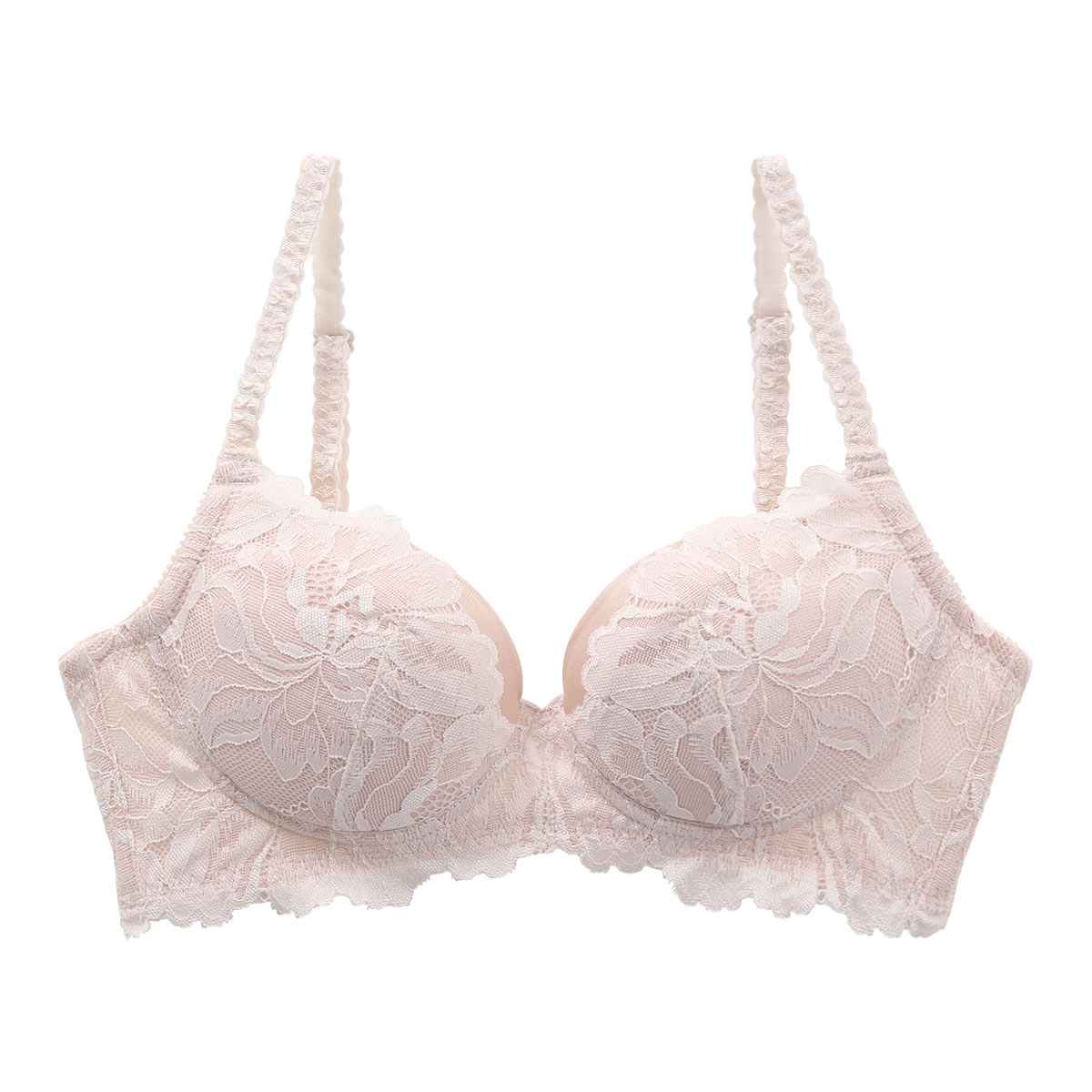 ブラジャー ふっくら谷間メイクブラ 脇高 ノンワイヤー 単品(BP-ベビーピンク-M)