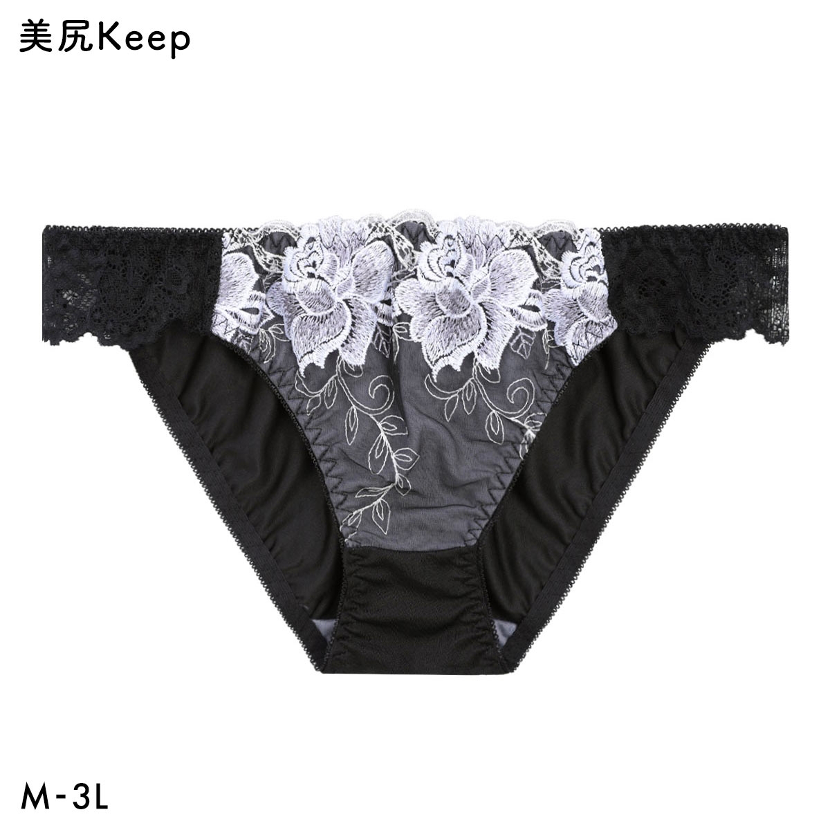 大花チュール レース ショーツ 美尻keep 大きいサイズ(BK-ブラック-M)