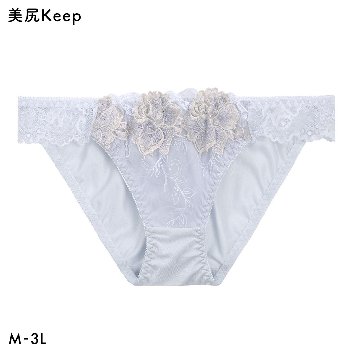 大花チュール レース ショーツ 美尻keep 大きいサイズ(BGY-ブルーグレー-M)