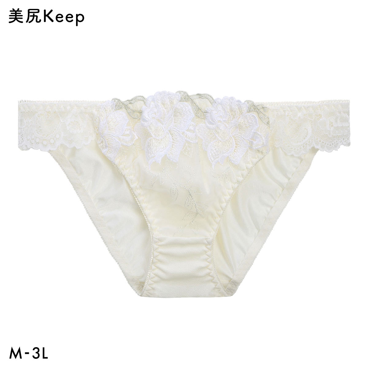 大花チュール レース ショーツ 美尻keep 大きいサイズ(CR-クリーム-M)