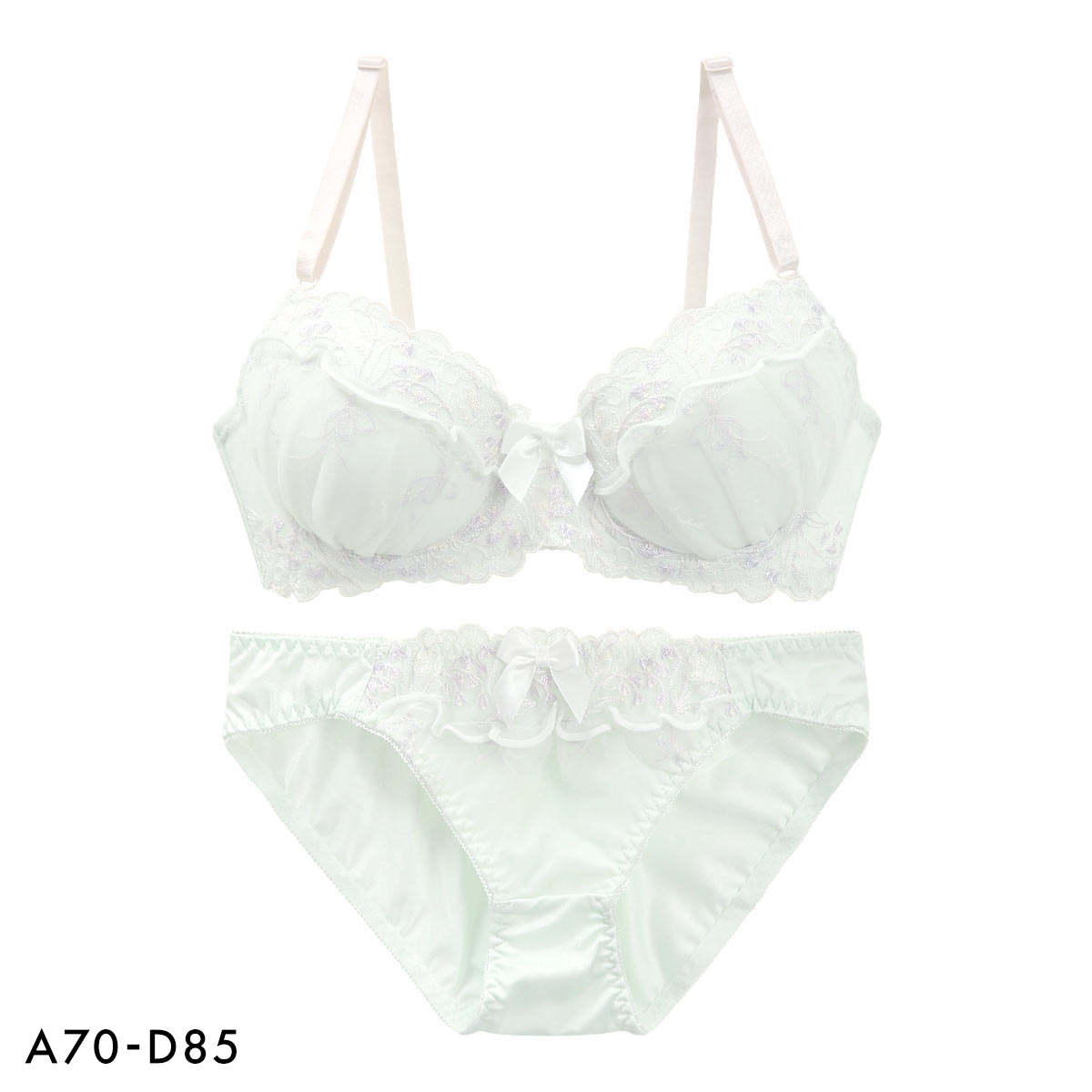 ピュアシェリ 花柄チュール×ハーフ ブラセット ABCD 谷間 盛り 脇寄せ ブラジャー ショーツ セット 大きいサイズ PURECHERIE(MI-ミント-A70-M)