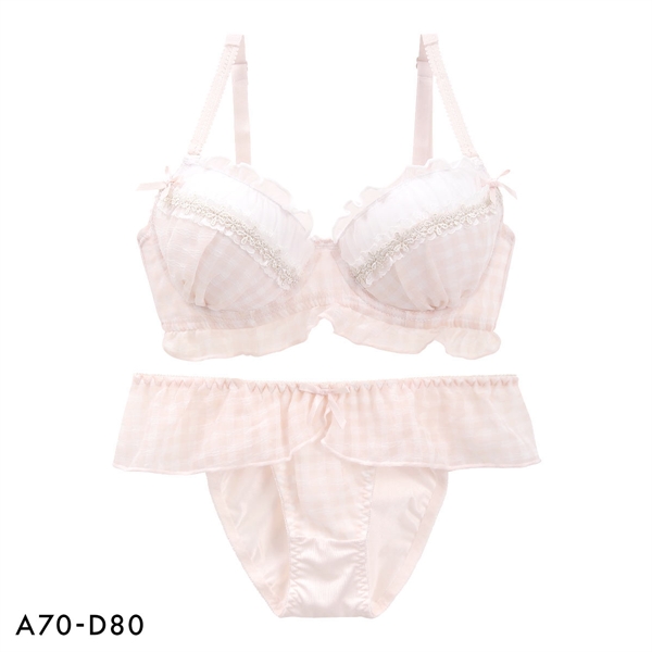 ピュアシェリ ギンガムチェック ブラセット ABCD 谷間 盛り 脇寄せ ブラジャー ショーツ セット PURECHERIE