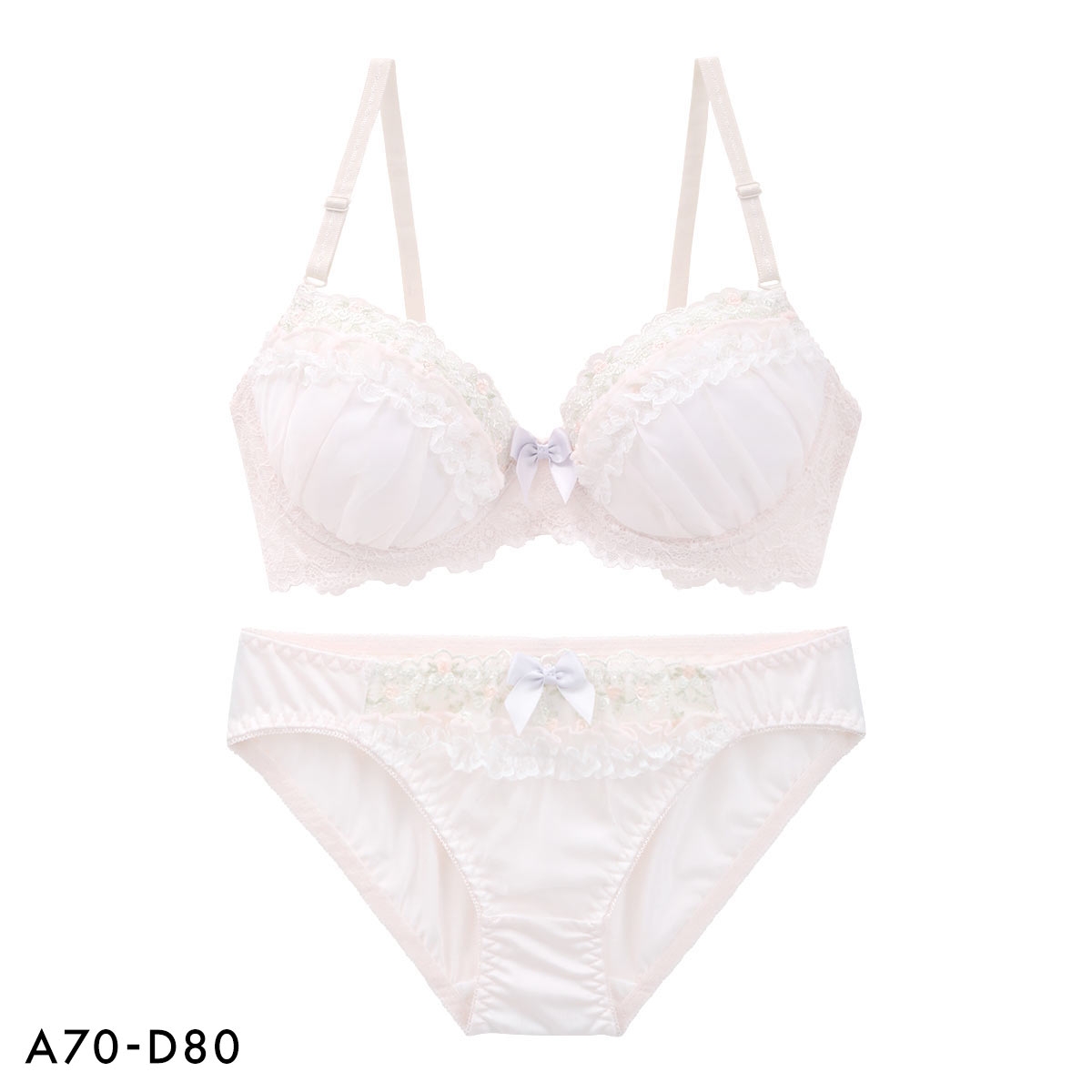ピュアシェリ 花柄チュール×ハーフ ブラセット ABCD 谷間 盛り 脇寄せ ブラジャー ショーツ セット PURECHERIE(PI-ピンク-A70-M)