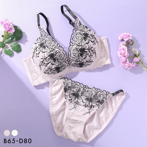 ナチュラルキープ 脇高 ラメ入り花柄チュール ブラセット BCD 谷間 盛り 脇寄せ ブラジャー ショーツ 大きいサイズ NATURAL KEEP