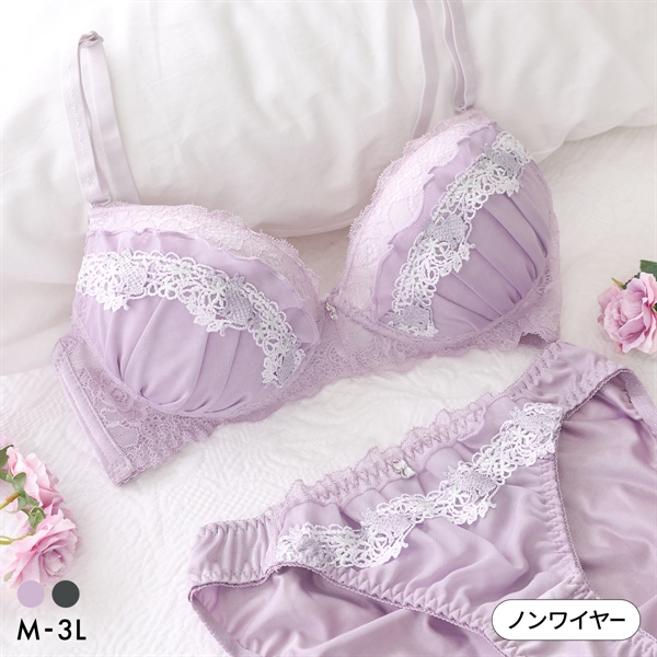 ルルモアナ ネコシフォン ノンワイヤー ブラセット M L LL ブラジャー ショーツ セット ワイヤレス LULUMOANA