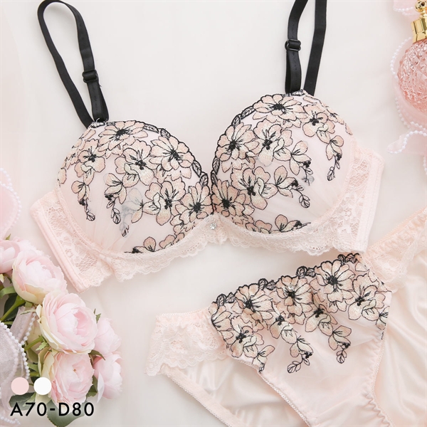 ピュアシェリ 花柄ラメ入りチュール ブラショーツセット 盛りブラ 谷間ブラ PURECHERIE