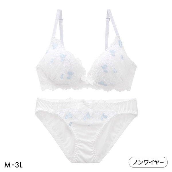 ルルモアナ うさぎレース ノンワイヤー ブラセット M L LL ブラジャー ショーツ セット ワイヤレス 大きいサイズ LULUMOANA