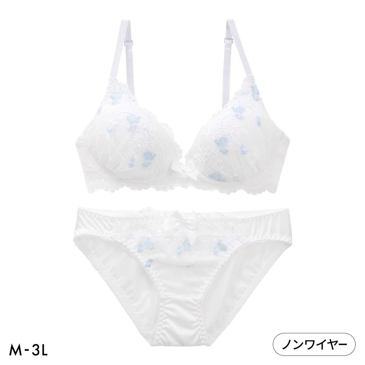 ルルモアナ うさぎレース ノンワイヤー ブラセット M L LL ブラジャー ショーツ セット ワイヤレス 大きいサイズ LULUMOANA(WH-ホワイト-M／M)