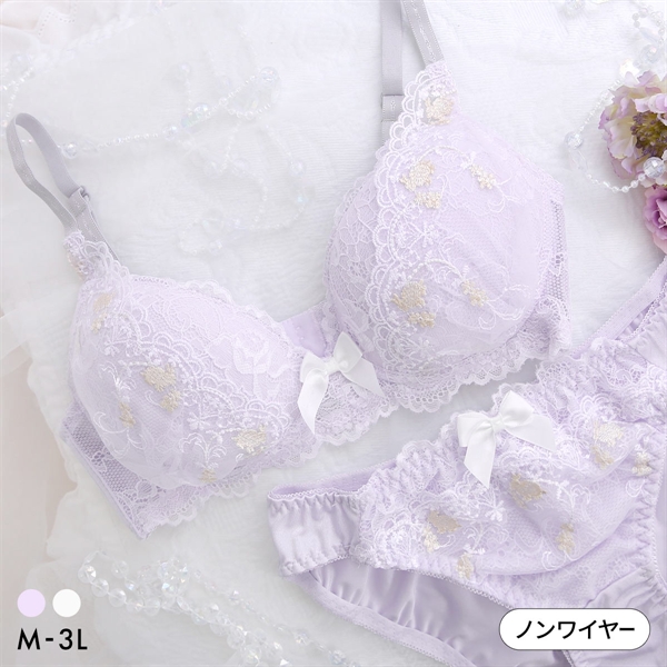 ルルモアナ うさぎレース ノンワイヤー ブラセット M L LL ブラジャー ショーツ セット ワイヤレス 大きいサイズ LULUMOANA