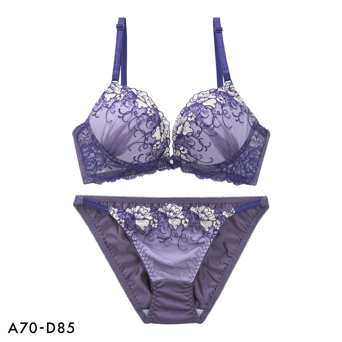 ナチュラルキープ 脇高花柄チュール ブラジャー ショーツ セット NATURAL KEEP(DPU-濃パープル-A70-M)