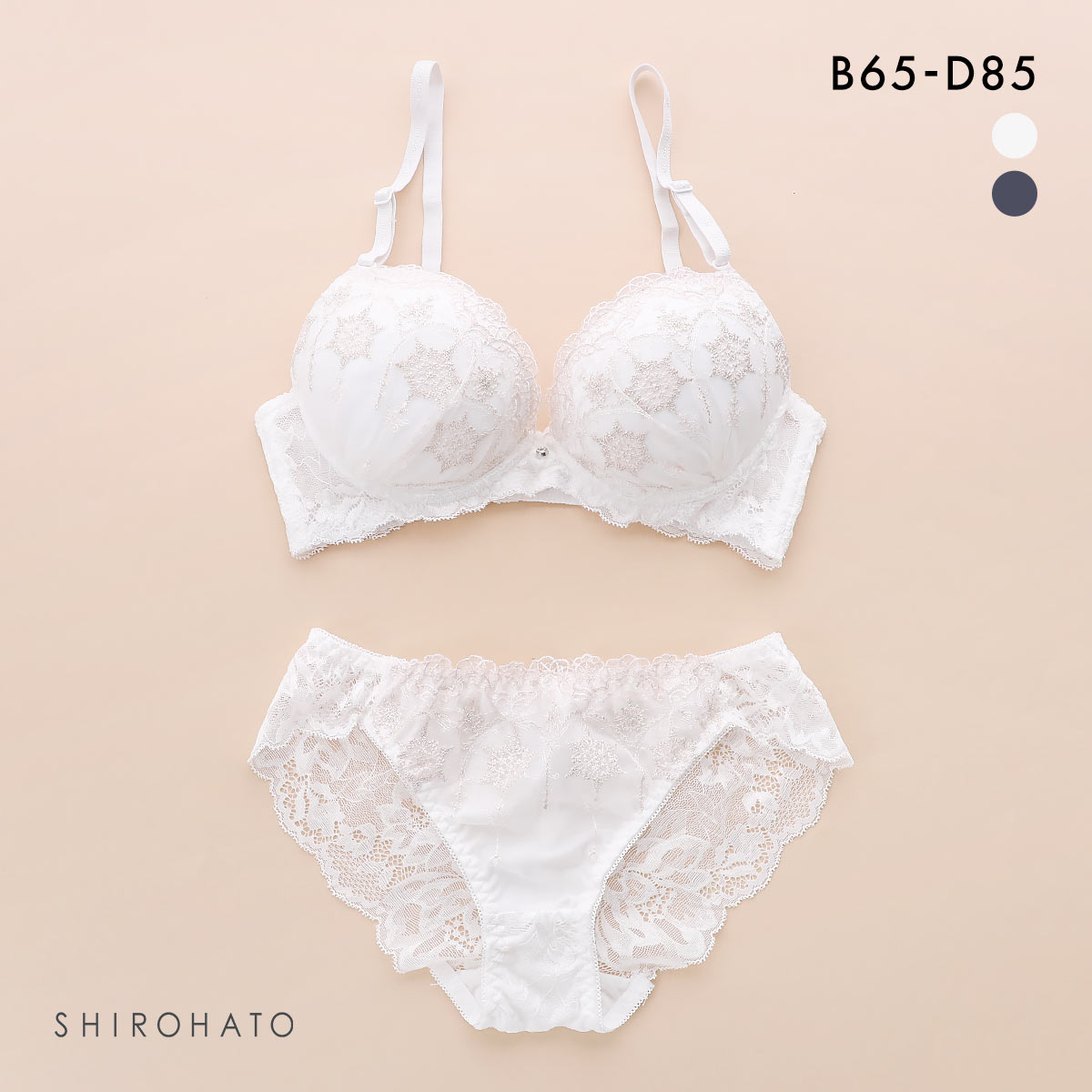 ピュアシェリ ブラジャー ショーツ セット 雪の結晶 PURECHERIE(WH-ホワイト-B65-M)