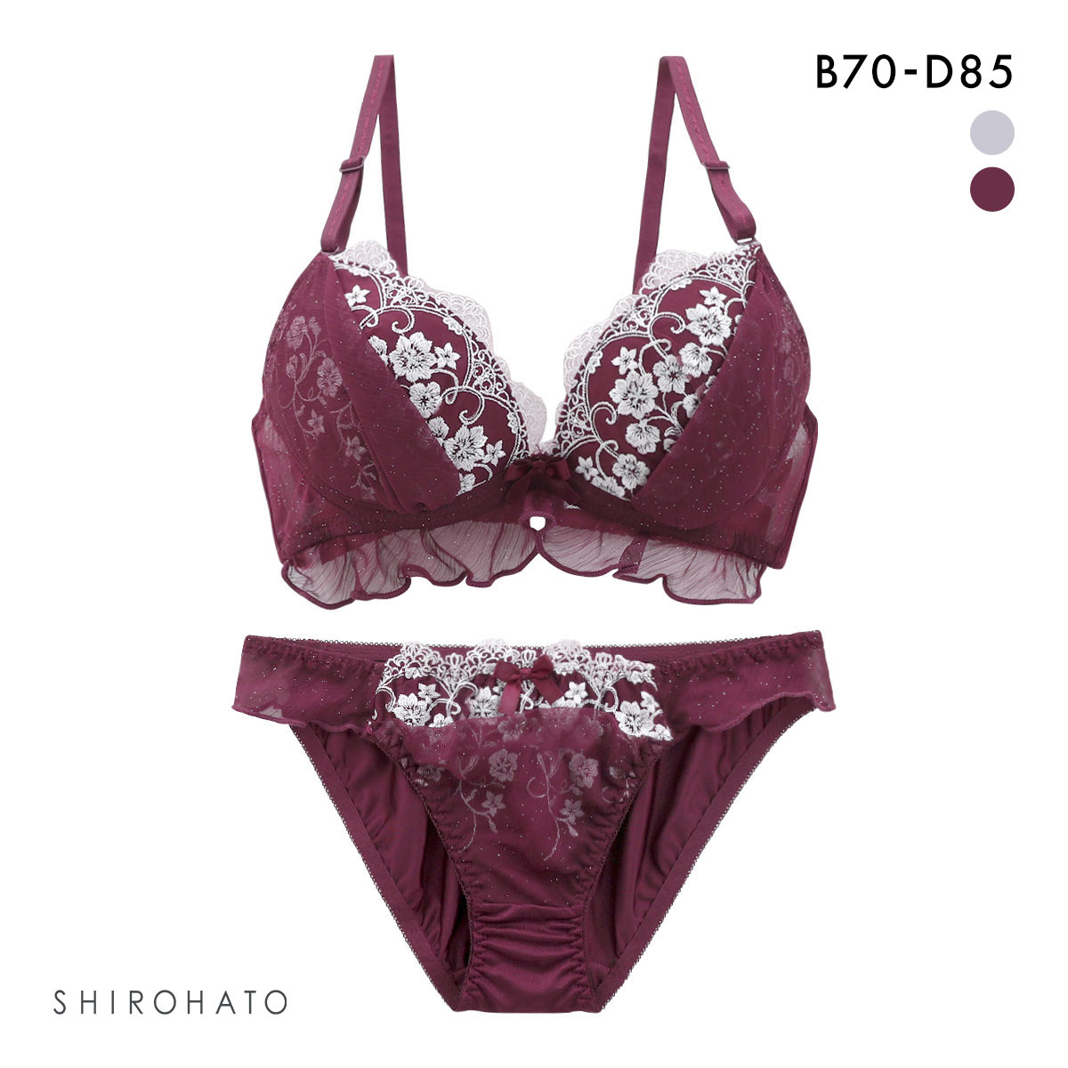 ピュアシェリ ブラジャー ショーツ セット ラメシフォン PURECHERIE(WI-ワイン-B70-M)