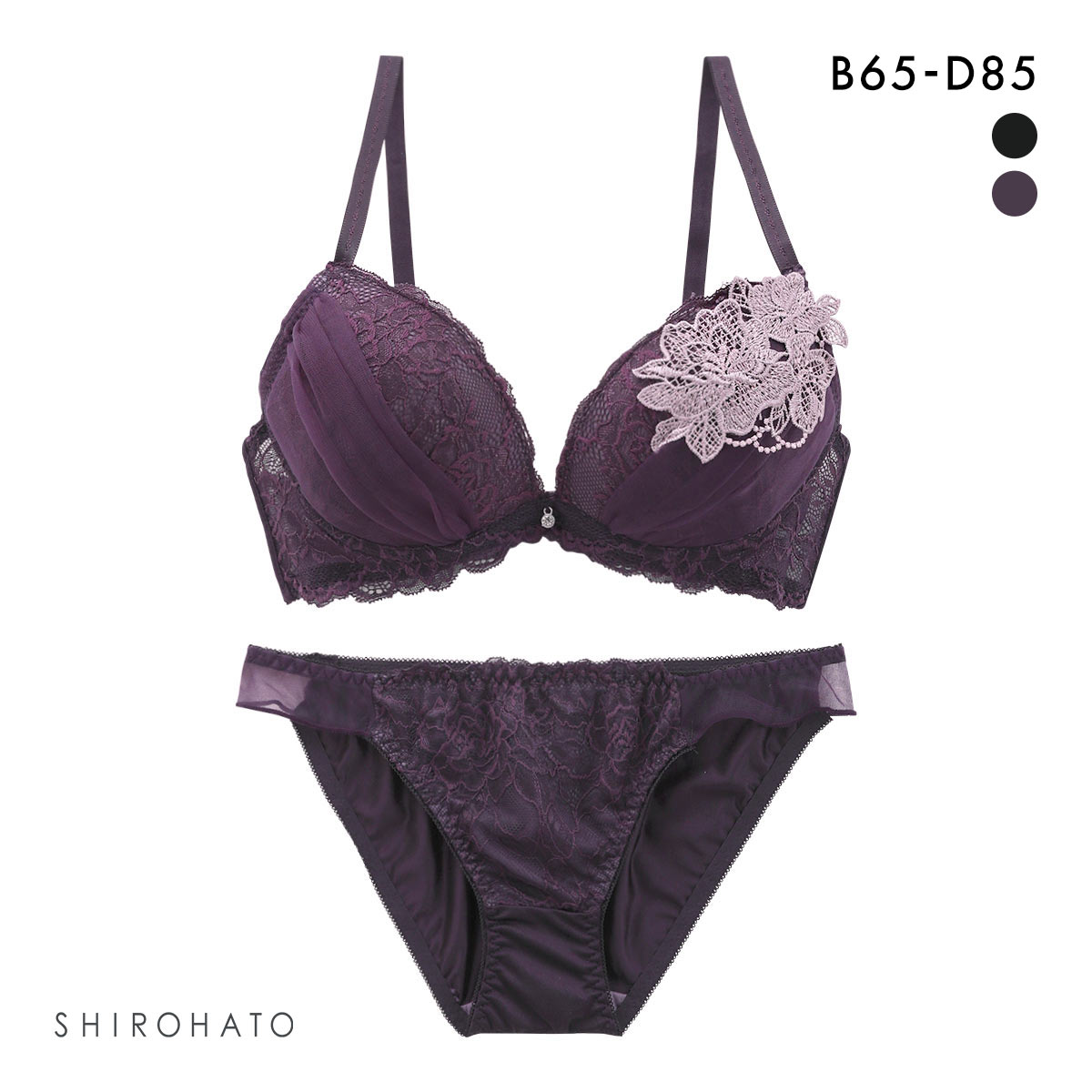 ルルモアナ ブラジャー ショーツ セット ケミカルフラワー LULU MOANA(DPU-濃パープル-B65-M)