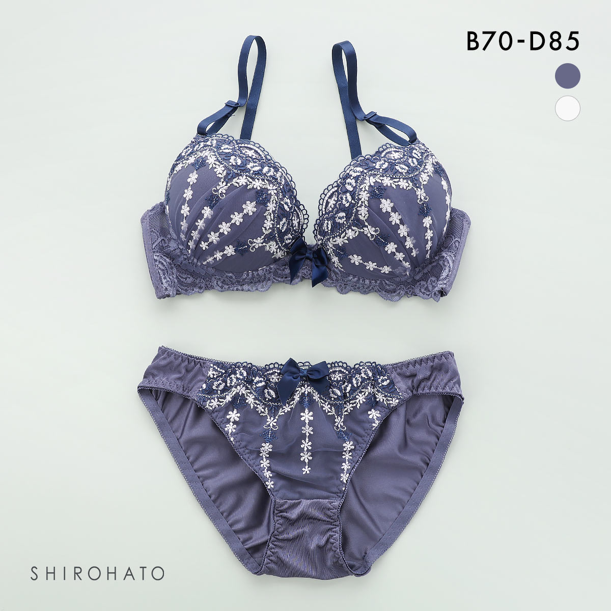 ピュアシェリ ブラジャー ショーツ セット 脇高 小花 PURECHERIE(BGY-ブルーグレー-B70-M)