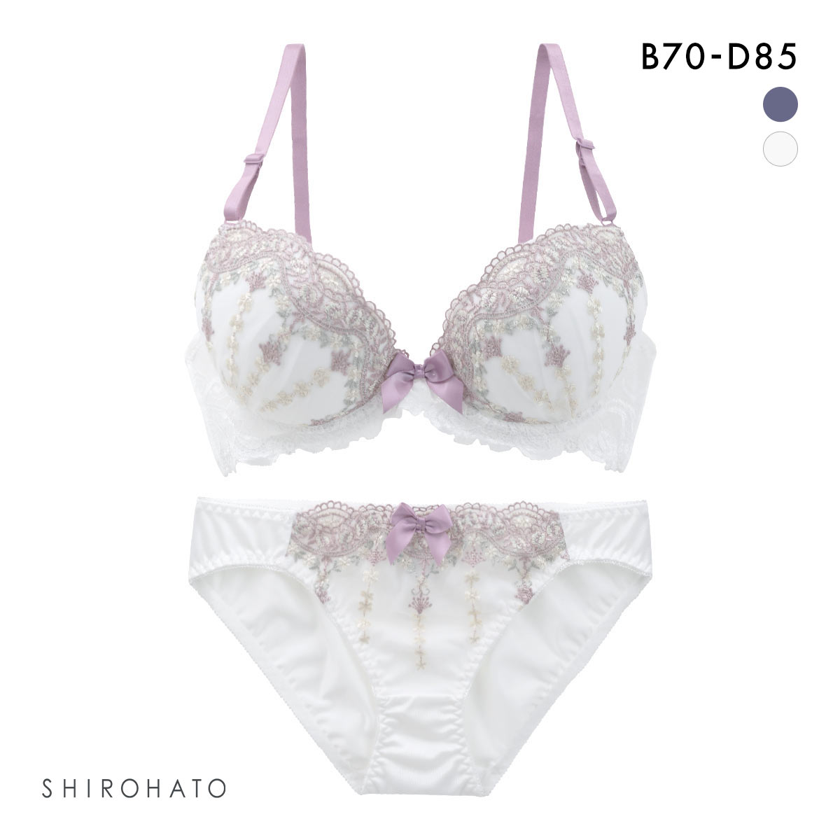 ピュアシェリ ブラジャー ショーツ セット 脇高 小花 PURECHERIE(WH-ホワイト-B70-M)