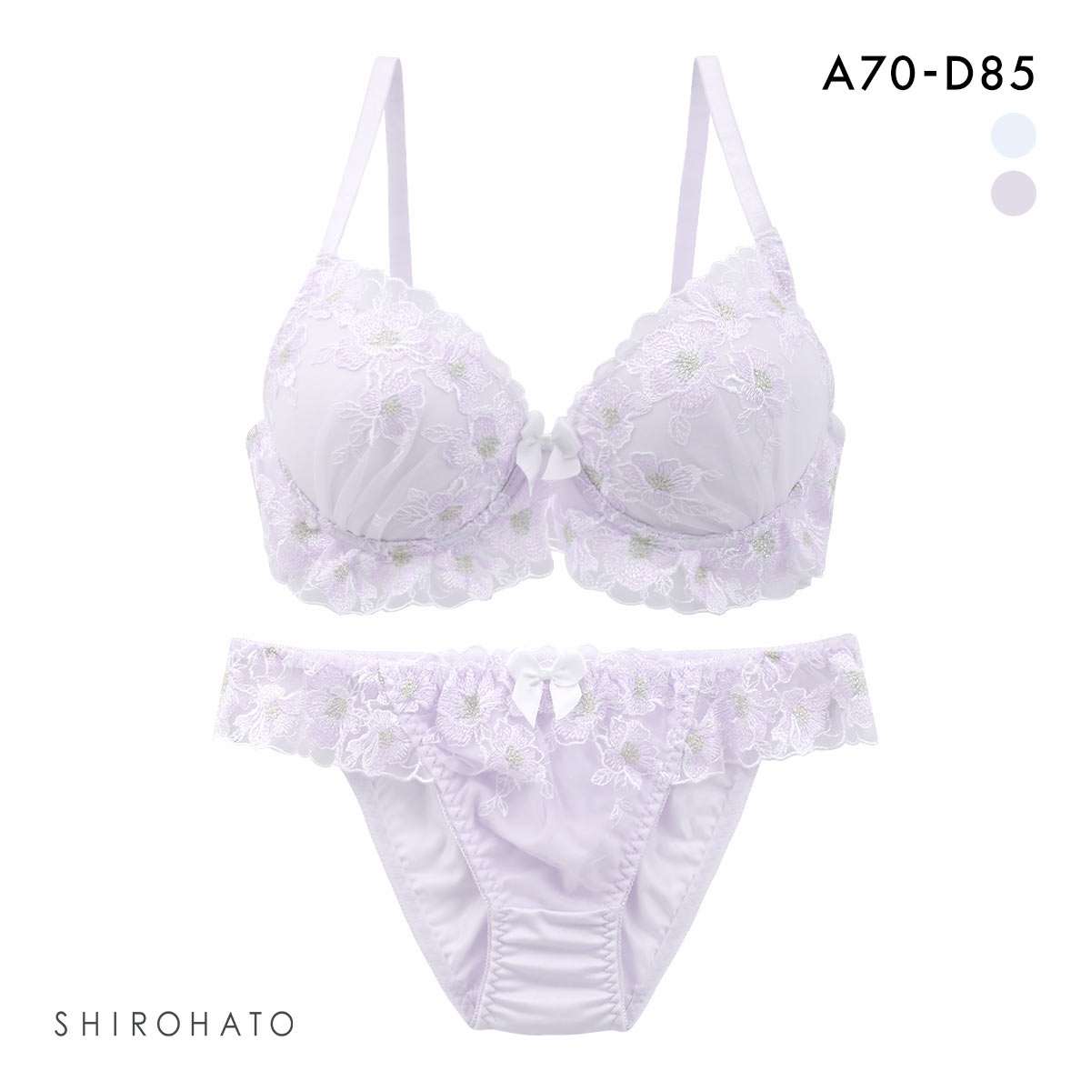 ピュアシェリ ブラジャー ショーツ セット 脇高 ラメフラワー PURECHERIE(LV-ラベンダー-A70-M)