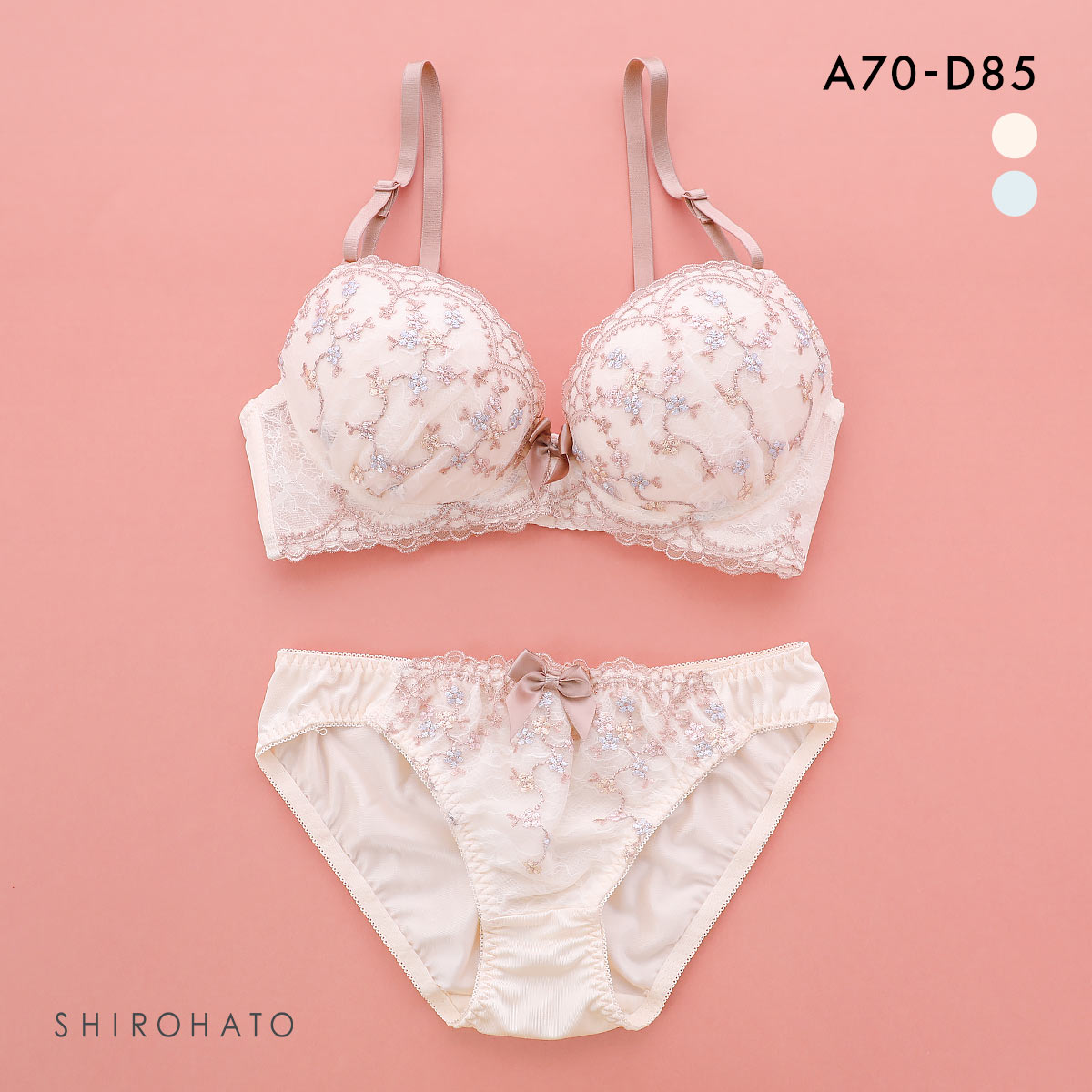 ピュアシェリ ブラジャー ショーツ セット 小花チュール PURECHERIE(CR-クリーム-A70-M)