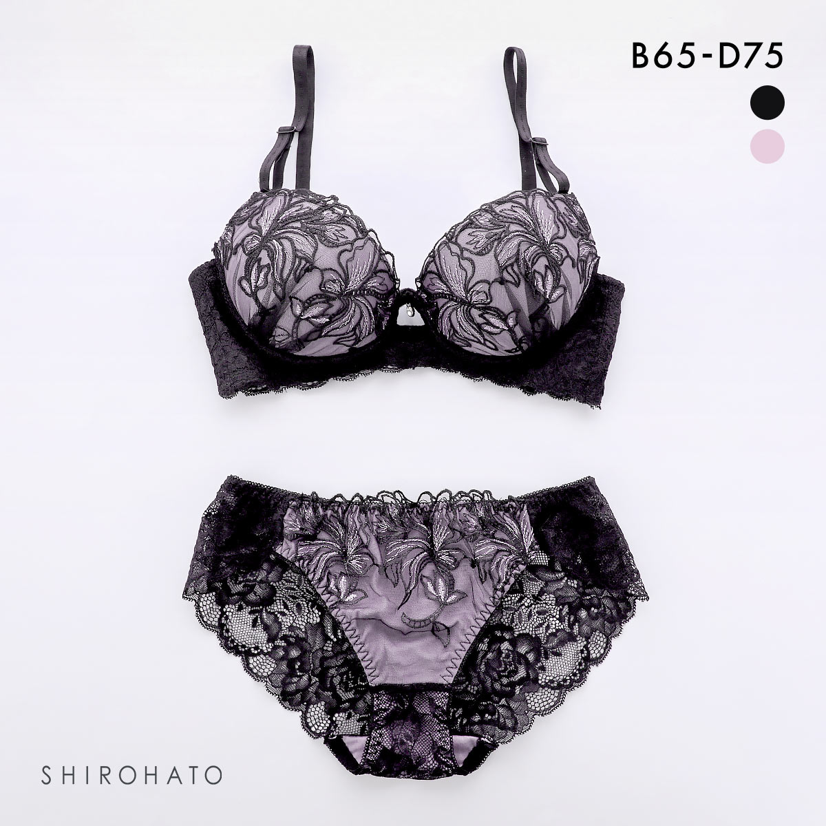 エクラ ブラジャー ショーツ セット 脇高 チュールレース ECLAT(BK-ブラック-B65-M)