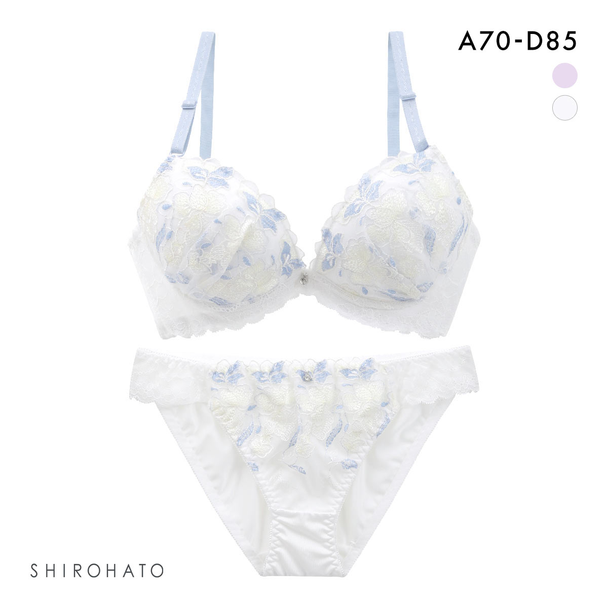 ピュアシェリ ブラジャー ショーツ セット 脇高 花柄チュール PURECHERIE(WH-ホワイト-A70-M)