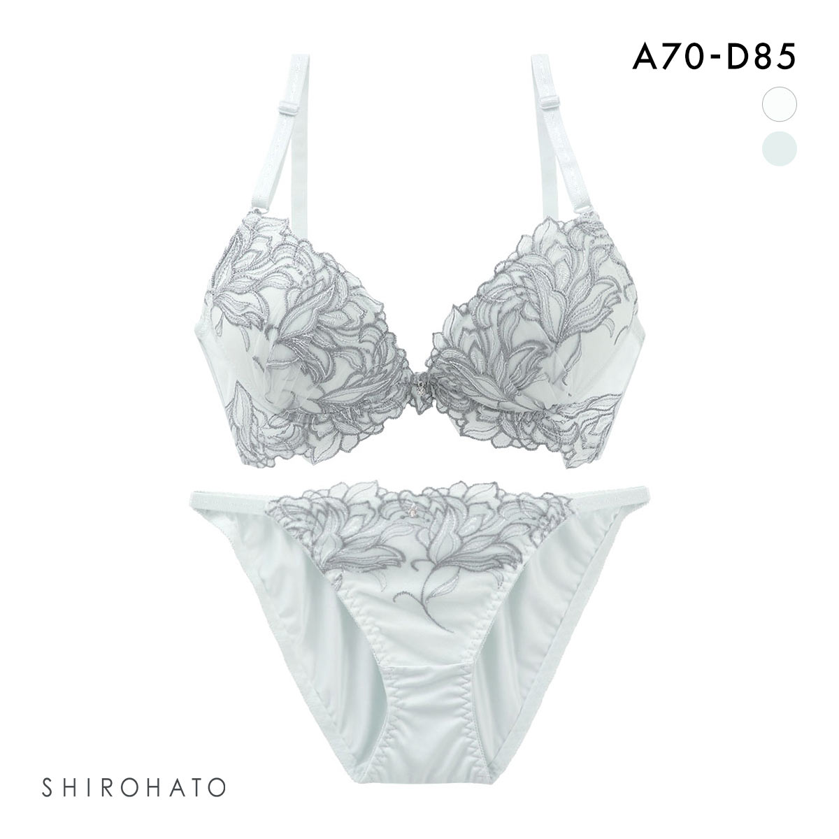 エクラ ブラジャー ショーツ セット 脇高花柄ラメ入チュール ECLAT(MS-モスグリーン-A70-M)