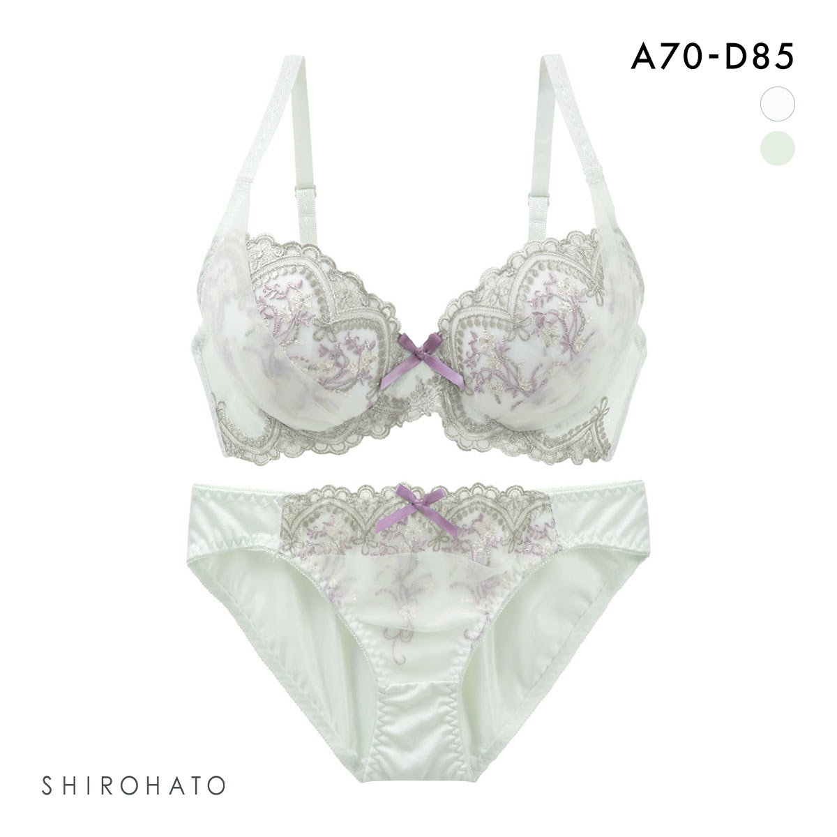 ピュアシェリ ブラジャー ショーツ セット 3色小花チュール×ハーフ PURECHERIE(MI-ミント-A70-M)
