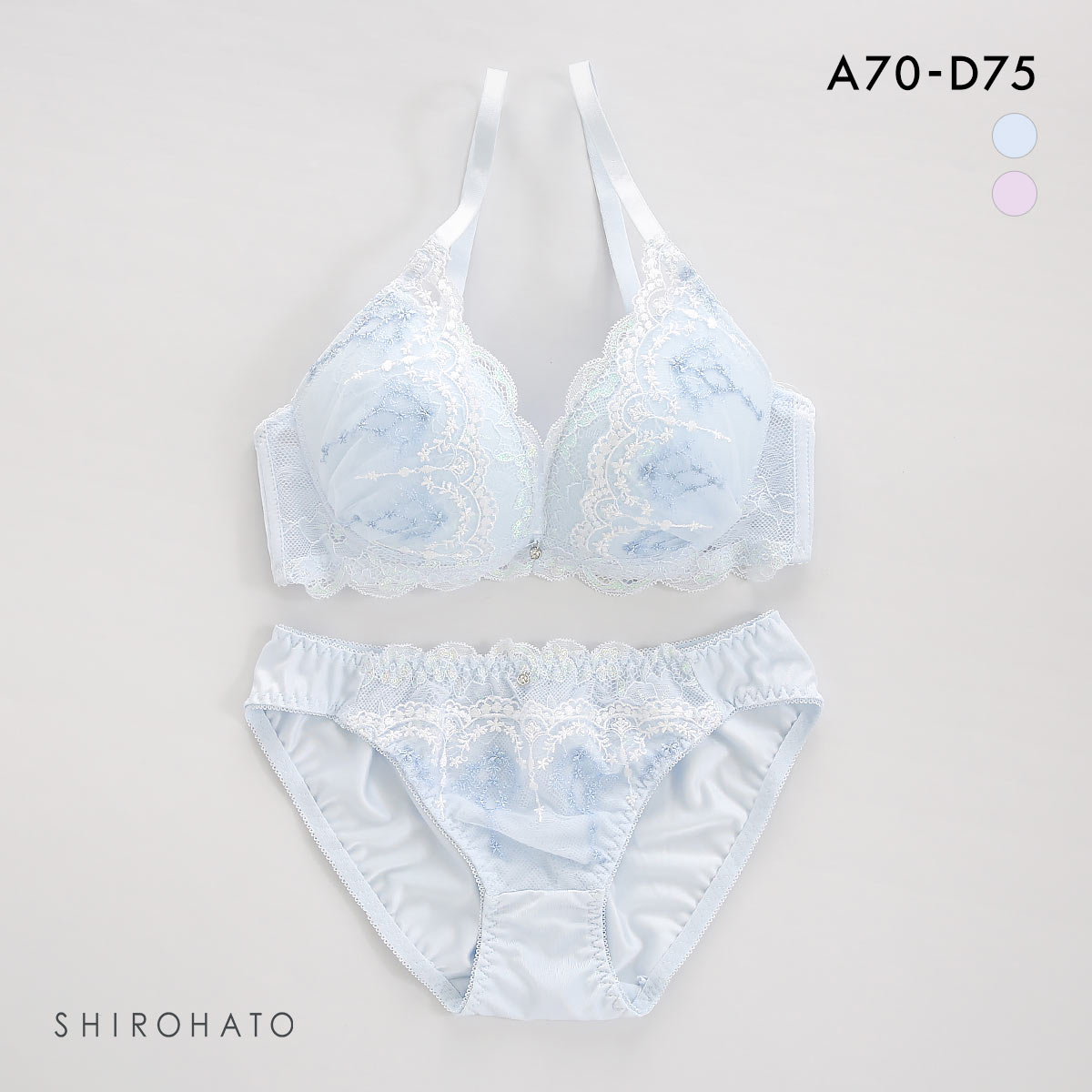 ピュアシェリ ブラジャー ショーツ セット ラメレース×小花チュール PURECHERIE(BU-ブルー-A70-M)