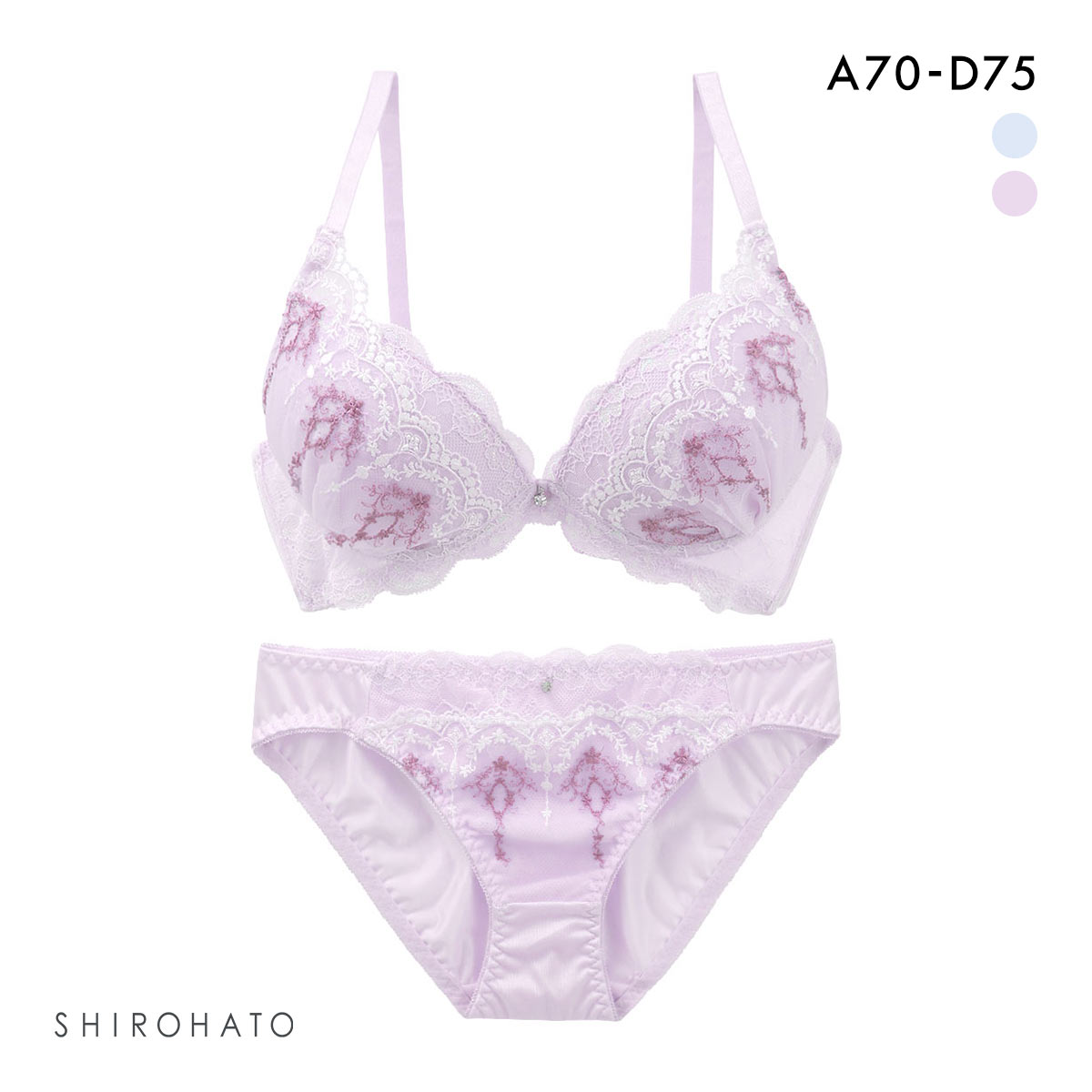 ピュアシェリ ブラジャー ショーツ セット ラメレース×小花チュール PURECHERIE(LV-ラベンダー-A70-M)
