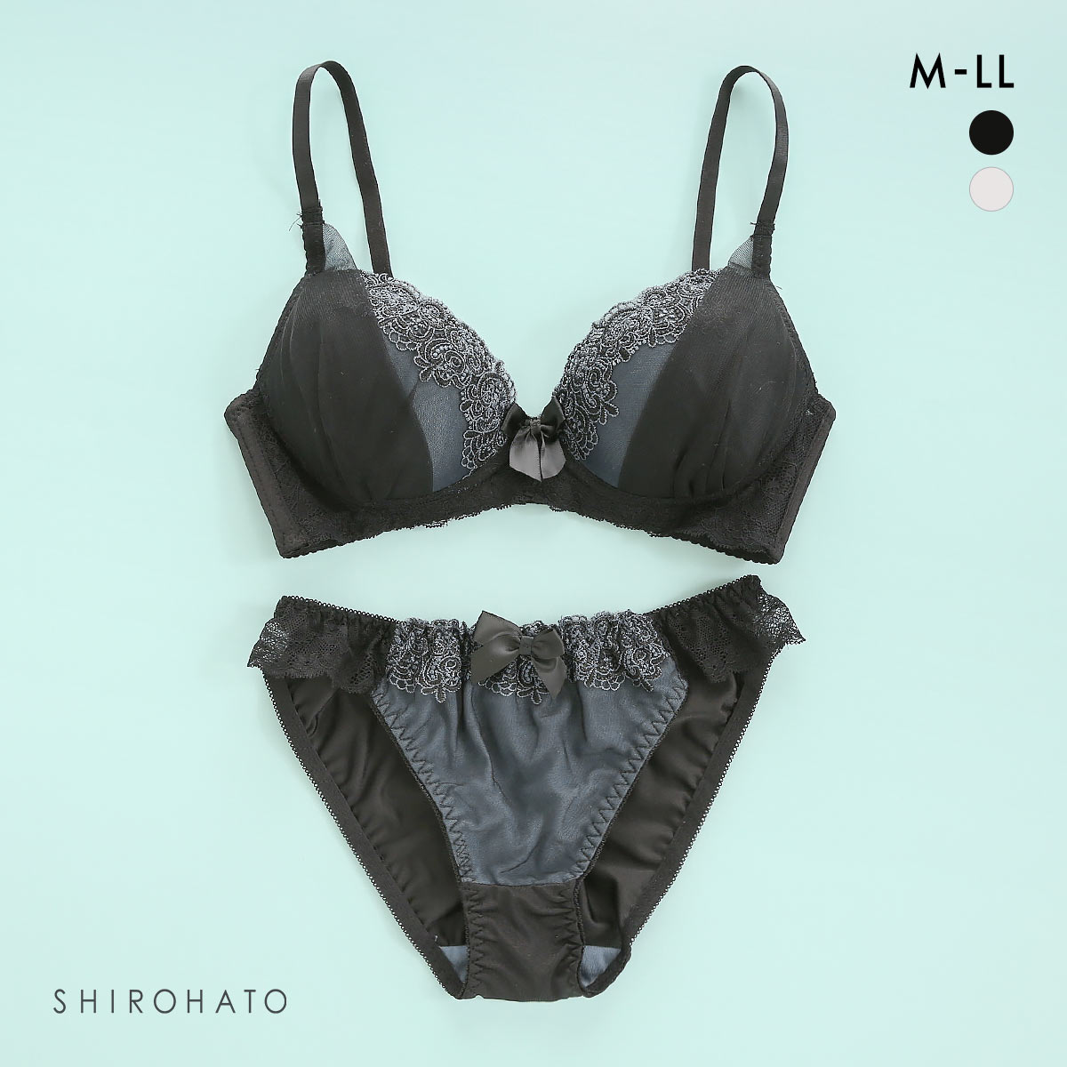 ピュアシェリ ノンワイヤー ブラジャー ショーツ セット エレガントチュール PURECHERIE(BK-ブラック-M)