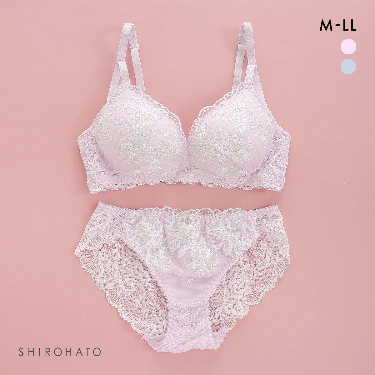 ピュアシェリ ノンワイヤー ブラジャー ショーツ セット ラメ入花柄チュール バックレース PURECHERIE