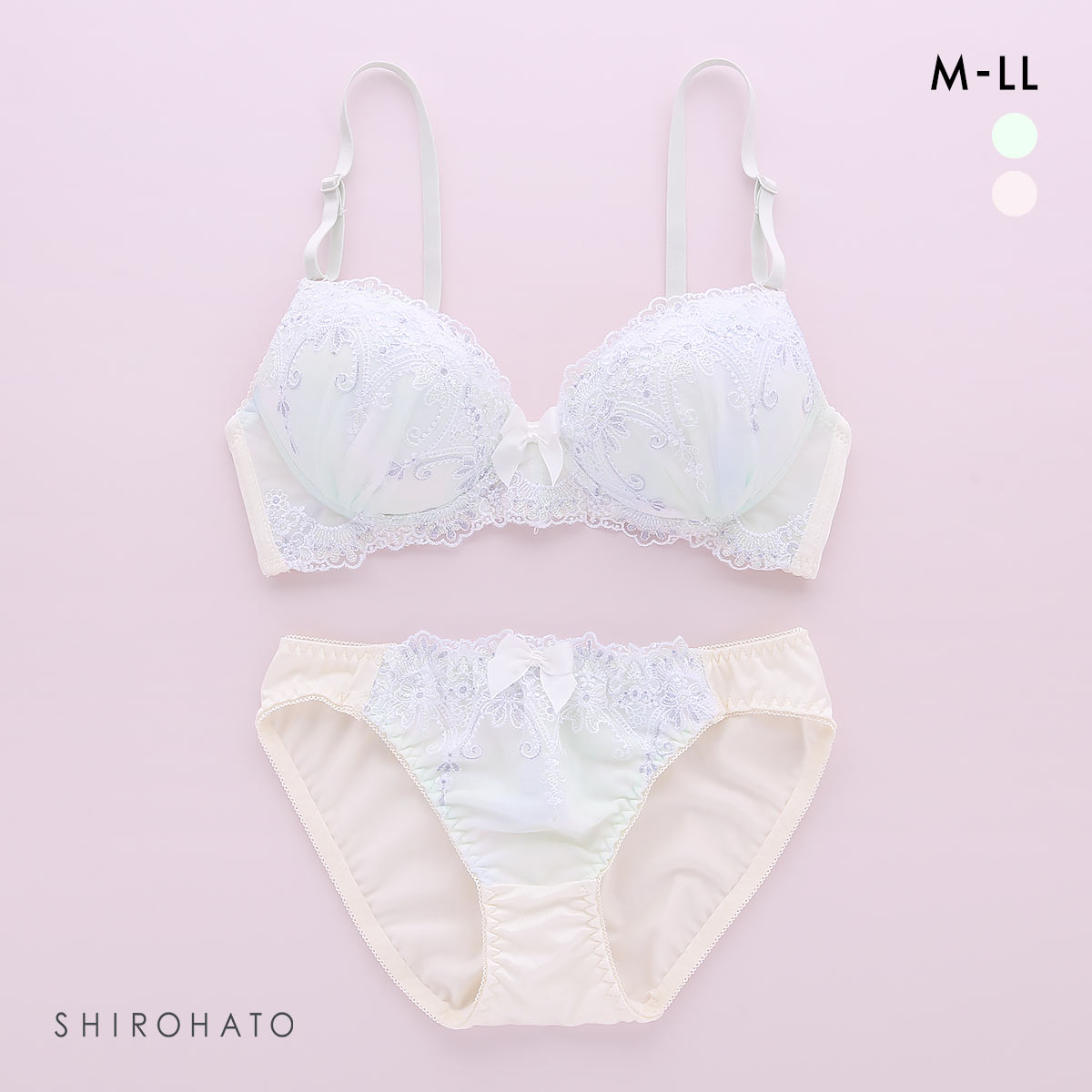 ピュアシェリ ノンワイヤー ブラジャー ショーツ セット グラデーション ラメ入チュールレース PURECHERIE(MI-ミント-M)
