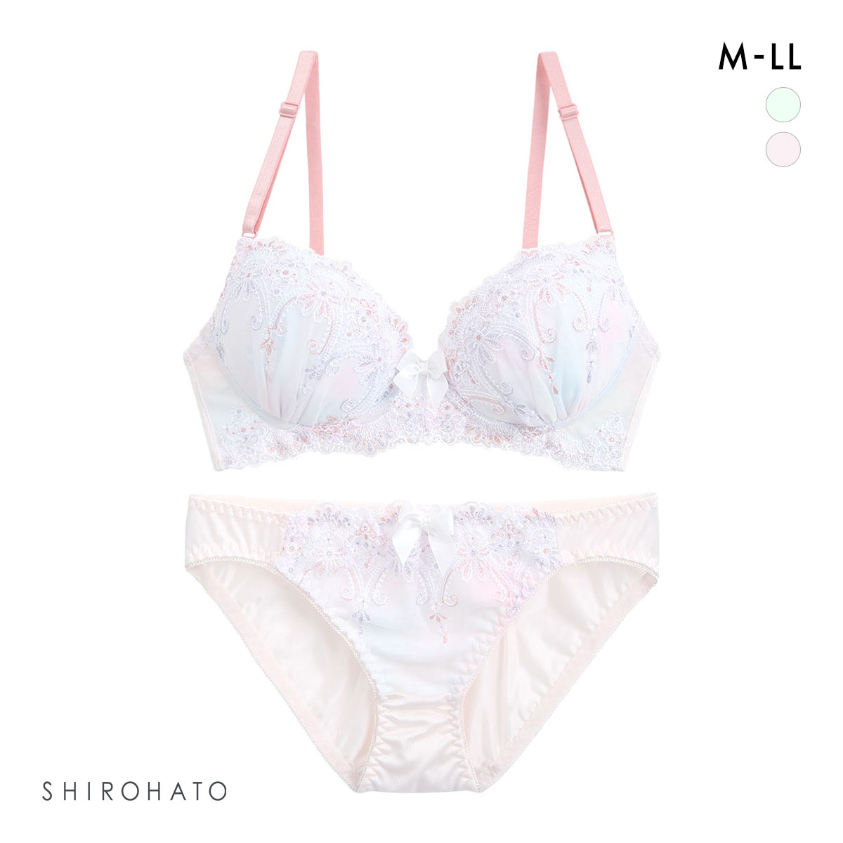 ピュアシェリ ノンワイヤー ブラジャー ショーツ セット グラデーション ラメ入チュールレース PURECHERIE(PI-ピンク-M)