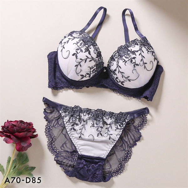 エクラ 脇高 ラメ入花柄チュール ブラジャー ショーツ セット バックレース ECLAT