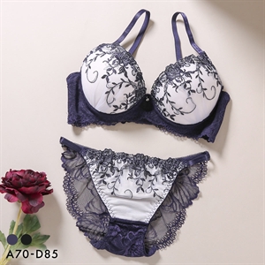 エクラ 脇高 ラメ入花柄チュール ブラジャー ショーツ セット バックレース ECLAT