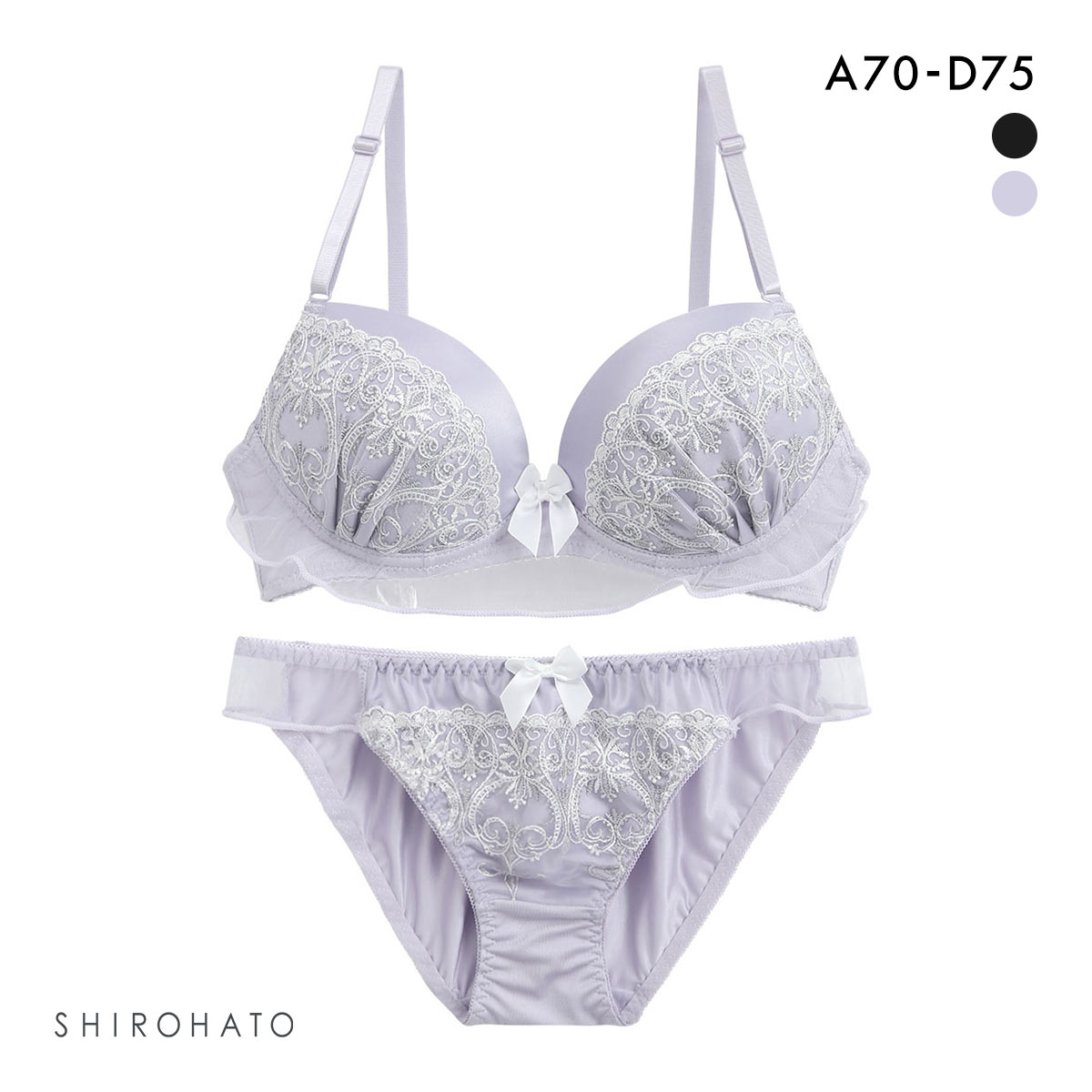 ピュアシェリ ブラジャー ショーツ セット サテン ラメ入チュールレース PURECHERIE(GY-グレー-A70-M)