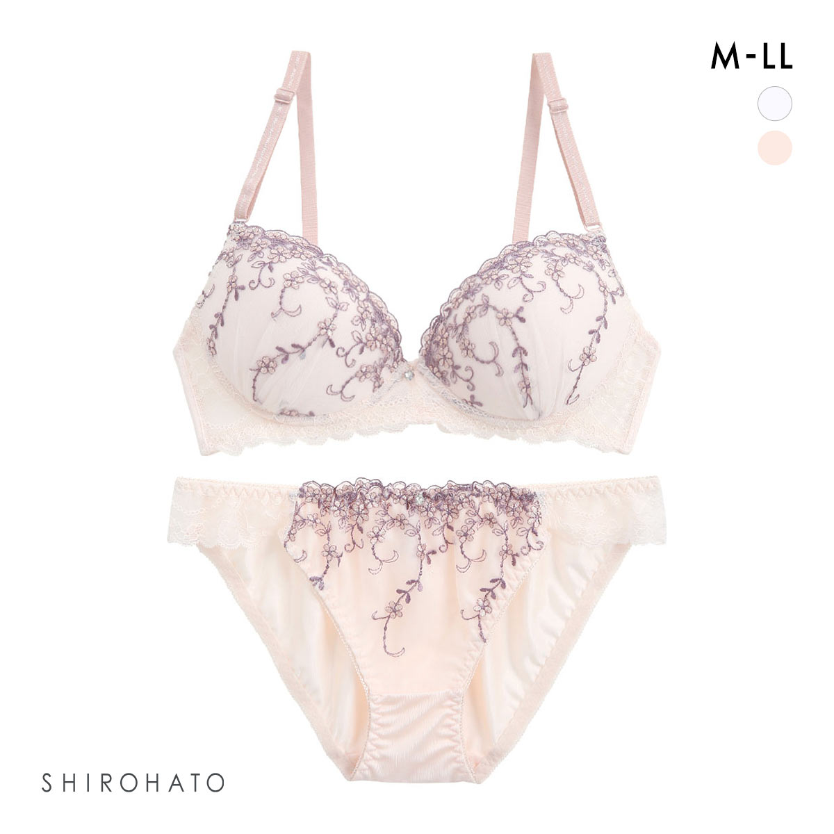 ピュアシェリ ノンワイヤー ブラジャー ショーツ セット ラメ入小花チュール PURECHERIE(OR-オレンジ-M)